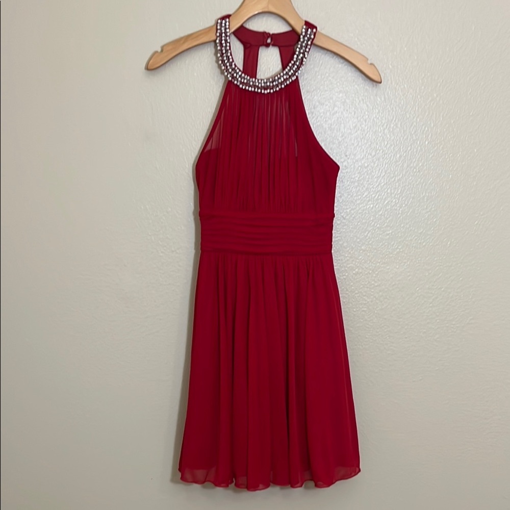 Speechless Elegant Red Beaded Juniors Dress